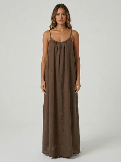 STUNNING BACKLESS MAXI DRESS - DUSTYBROWN