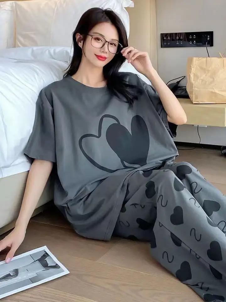 Somnia-DOUBLE HEARTS PRINTED NIGHT SUIT - GREY