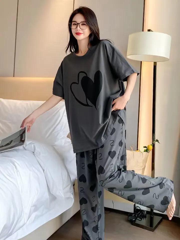Somnia-DOUBLE HEARTS PRINTED NIGHT SUIT - GREY