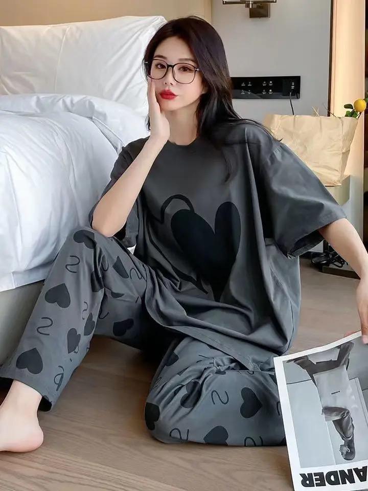 Somnia-DOUBLE HEARTS PRINTED NIGHT SUIT - GREY
