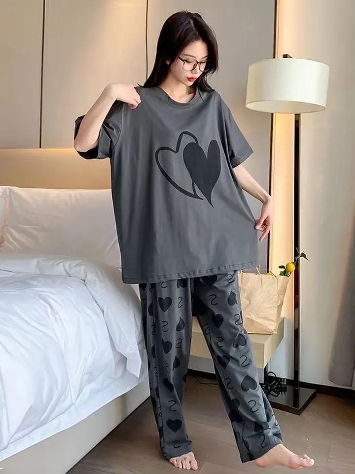 Somnia-DOUBLE HEARTS PRINTED NIGHT SUIT - GREY