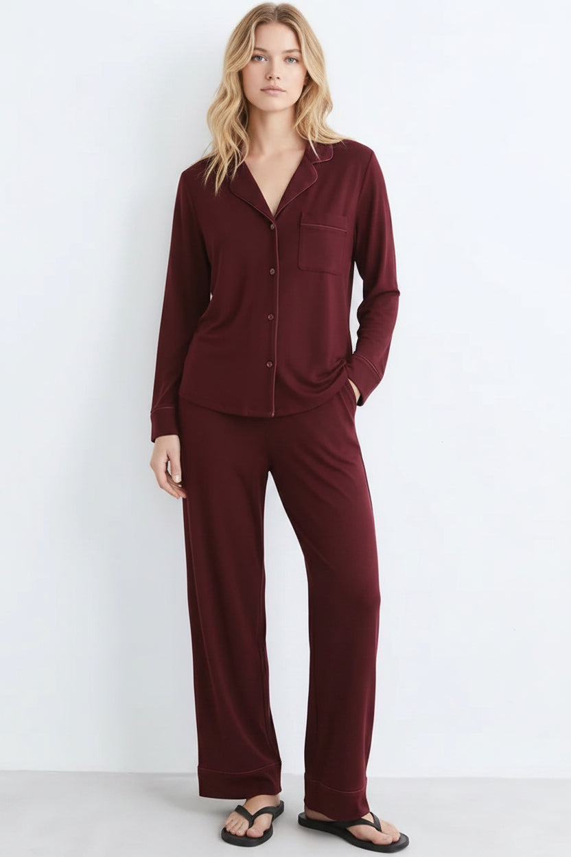 Cloud Pajama Set - Maroon
