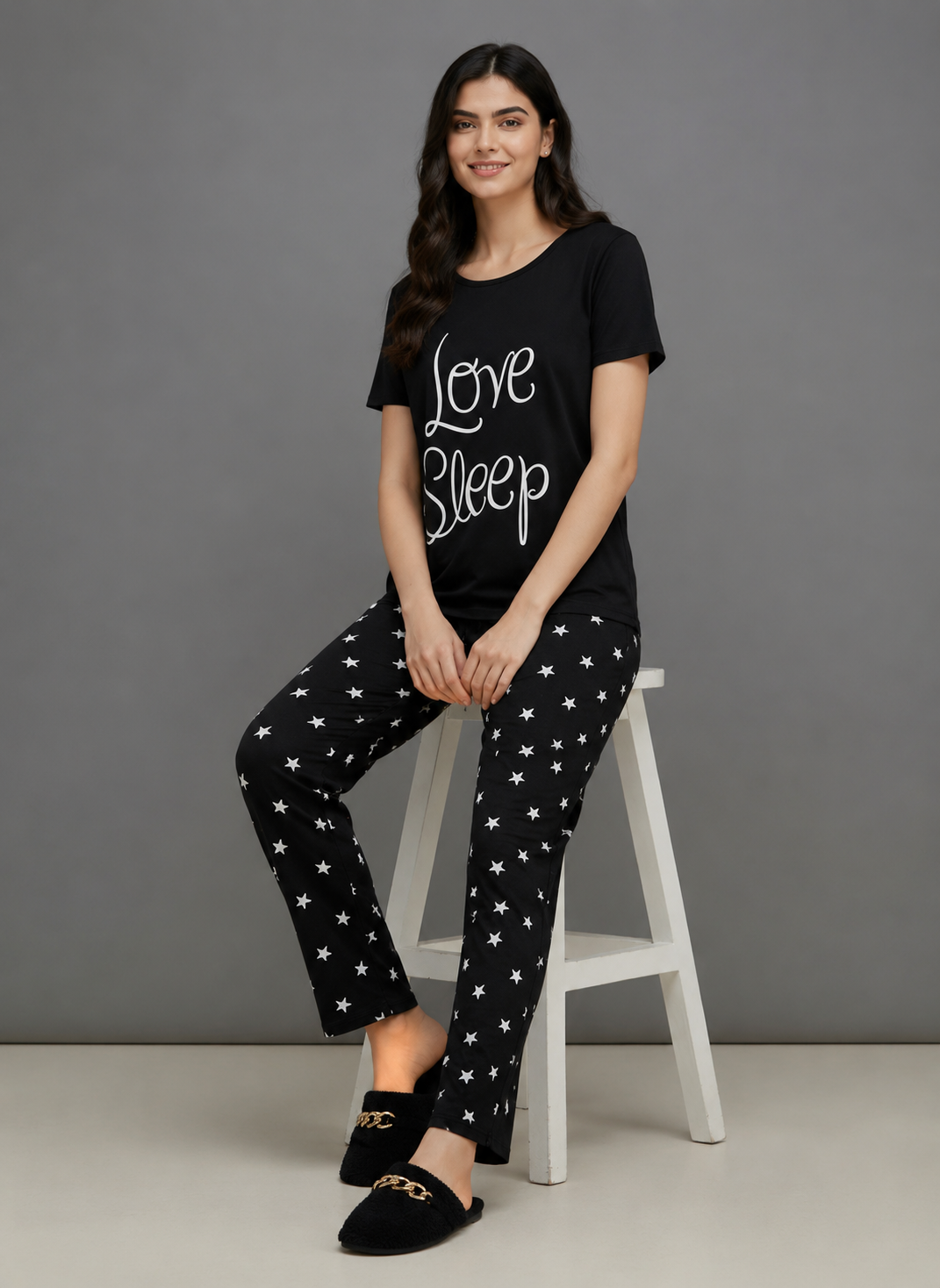 BLACK LOVE SLEEP PRINTED NIGHT SUIT