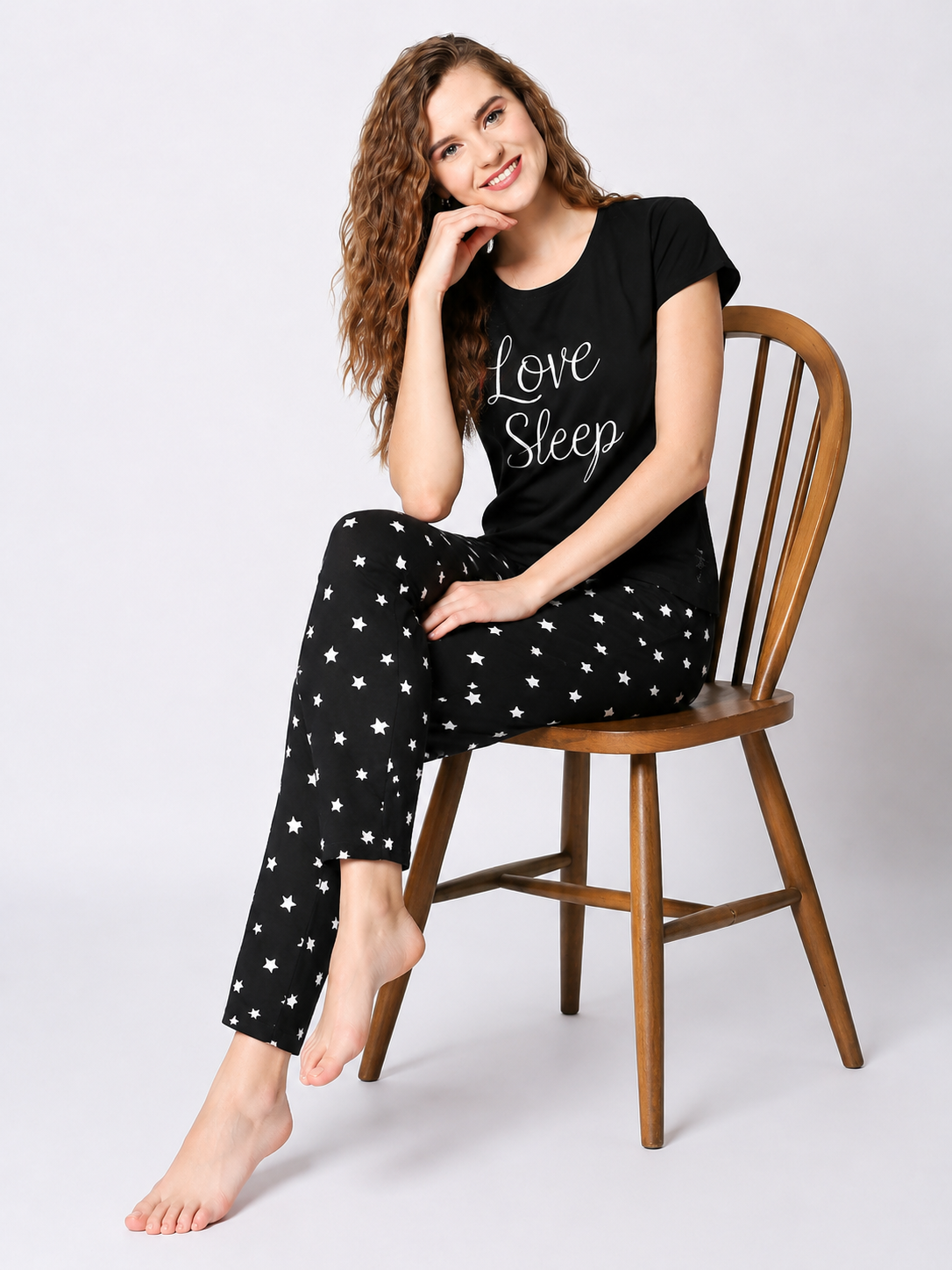 BLACK LOVE SLEEP PRINTED NIGHT SUIT