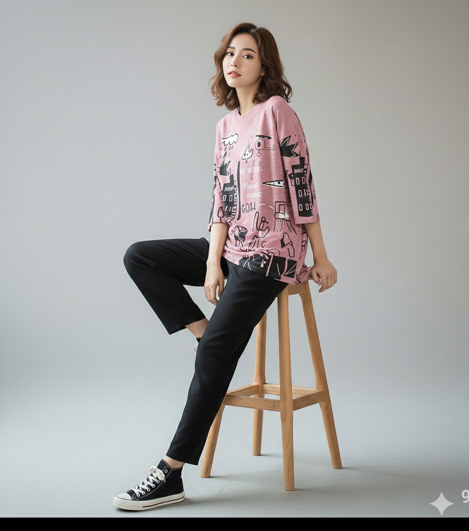 PLANET PRINTED PJ SUIT - PINK
