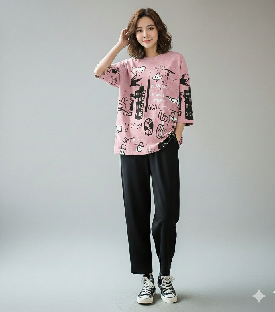 PLANET PRINTED PJ SUIT - PINK