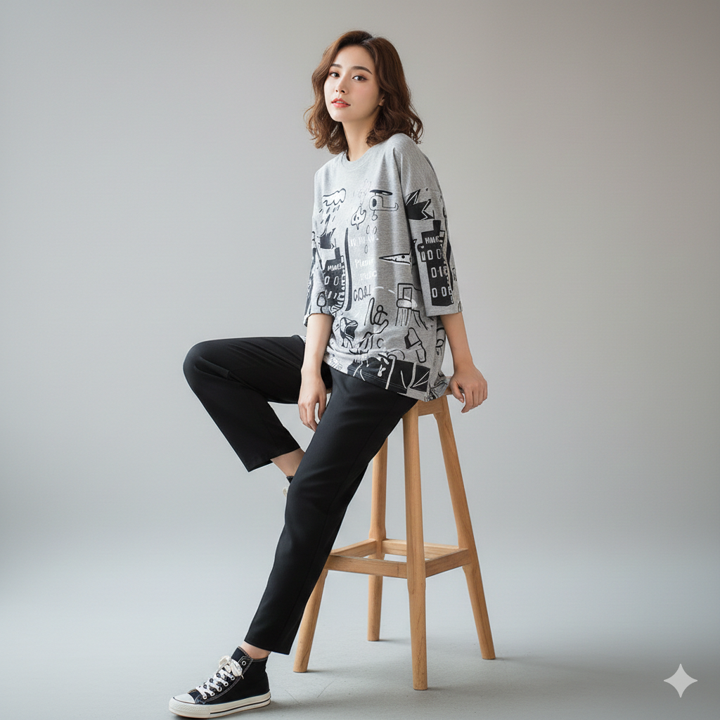 PLANET PRINTED PJ SUIT - GREY