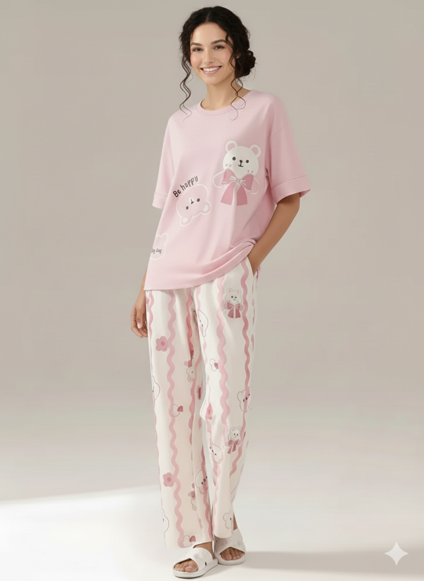 Pink Happy Bear Night Suit- P14