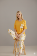 POCKET PRINTED NIGHT SUIT - MUSTARD