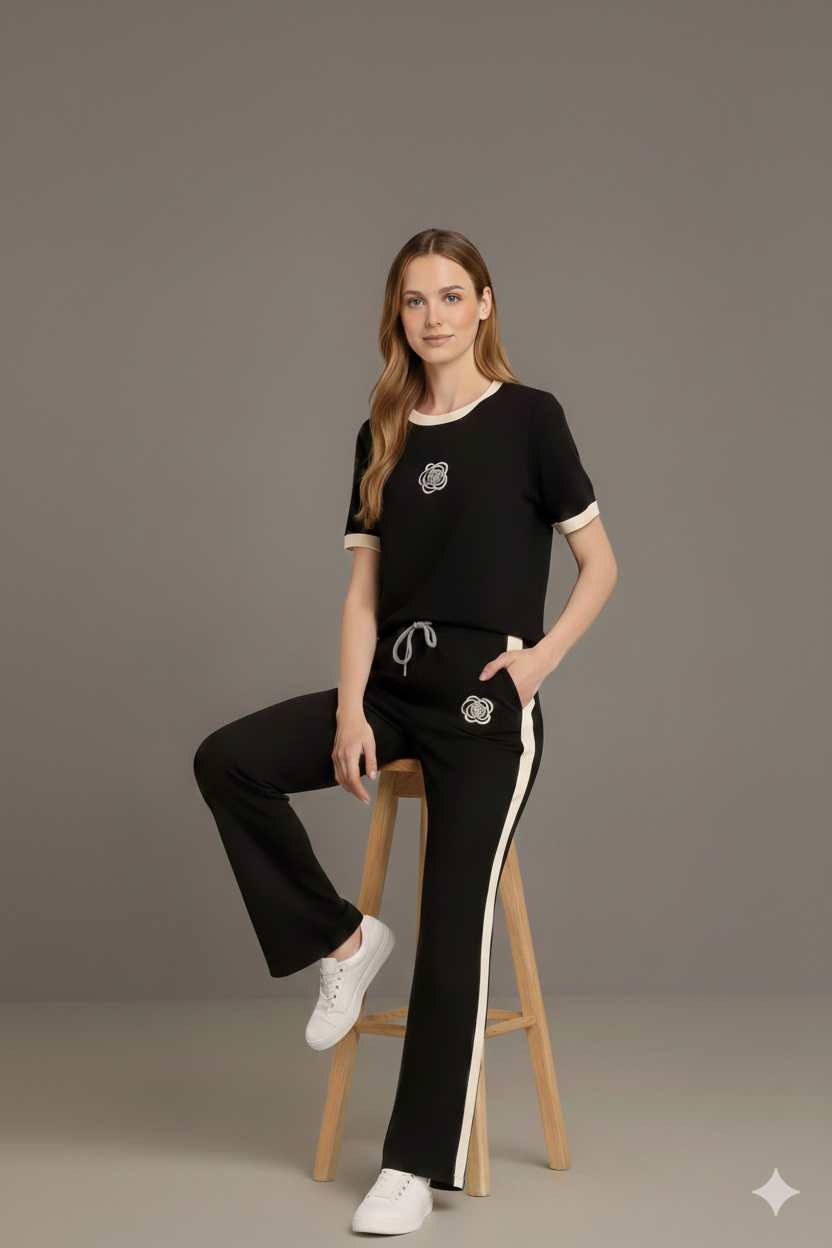 SOFT COTTON TRACKSUIT - BLACK FLOWER
