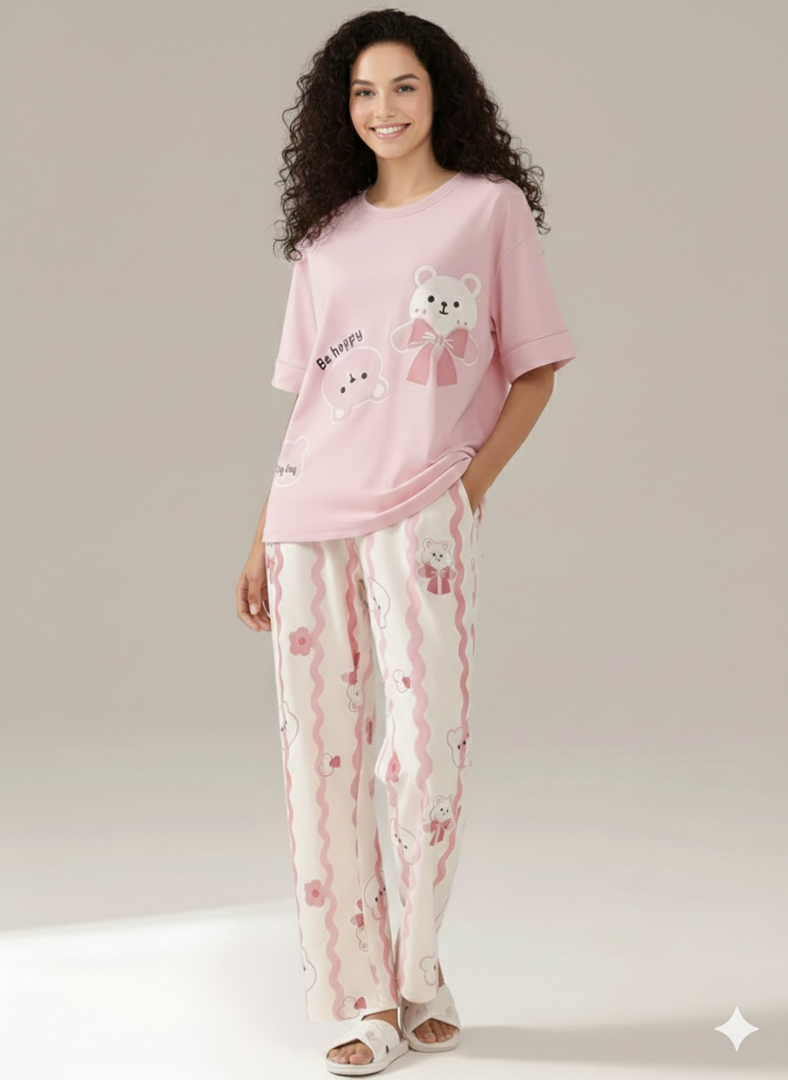 Pink Happy Bear Night Suit- P14