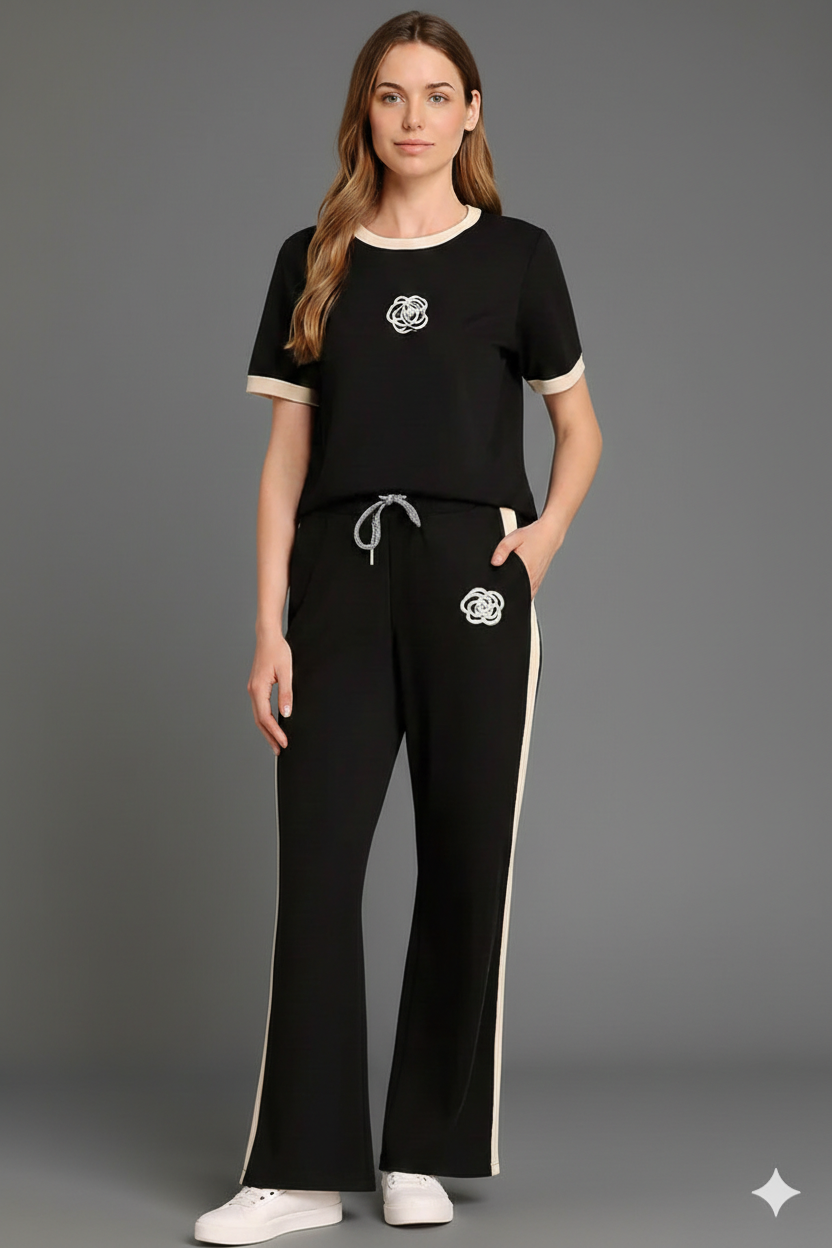 SOFT COTTON TRACKSUIT - BLACK FLOWER