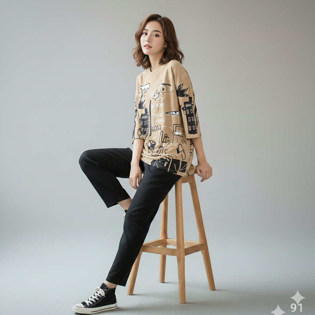 PLANET PRINTED PJ SUIT - FAWN