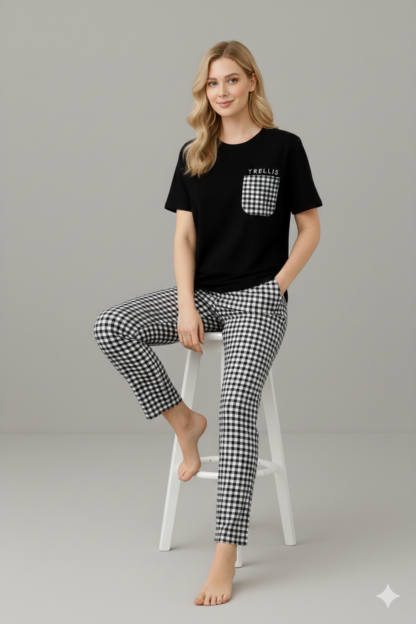 BLACK POCKET NIGHT SUIT- P8