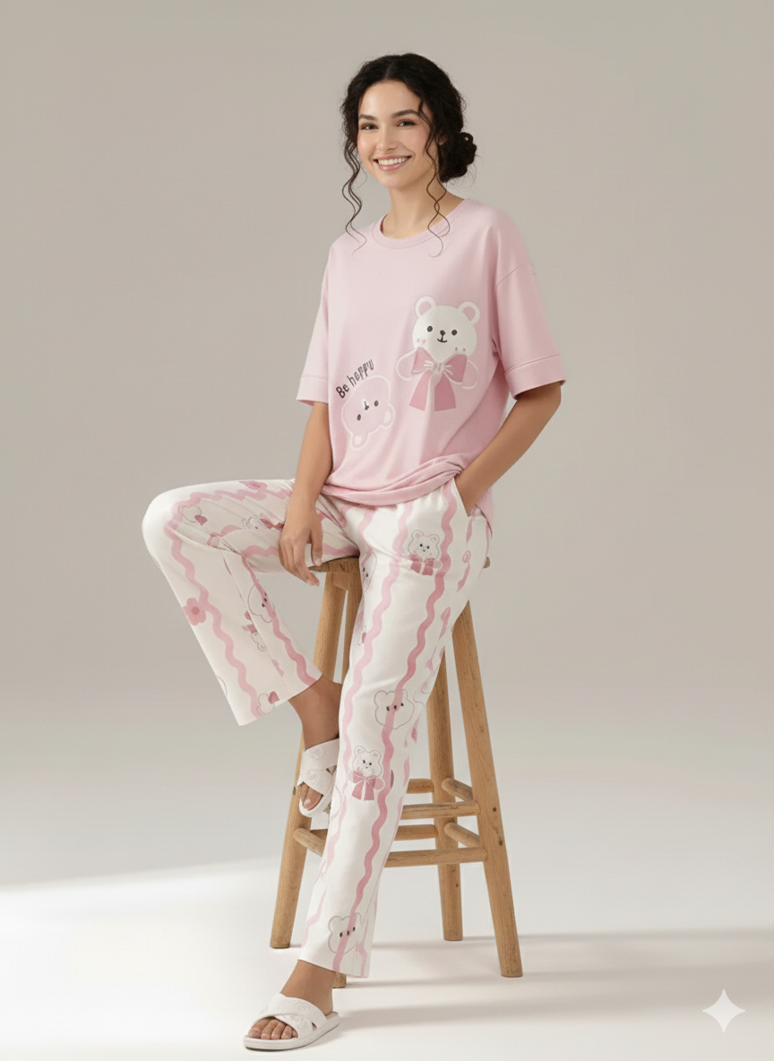 Pink Happy Bear Night Suit- P14