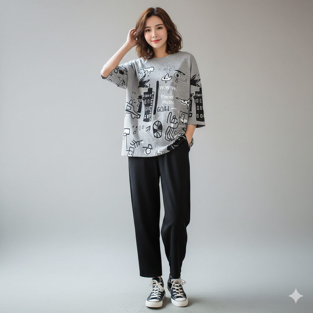 PLANET PRINTED PJ SUIT - GREY