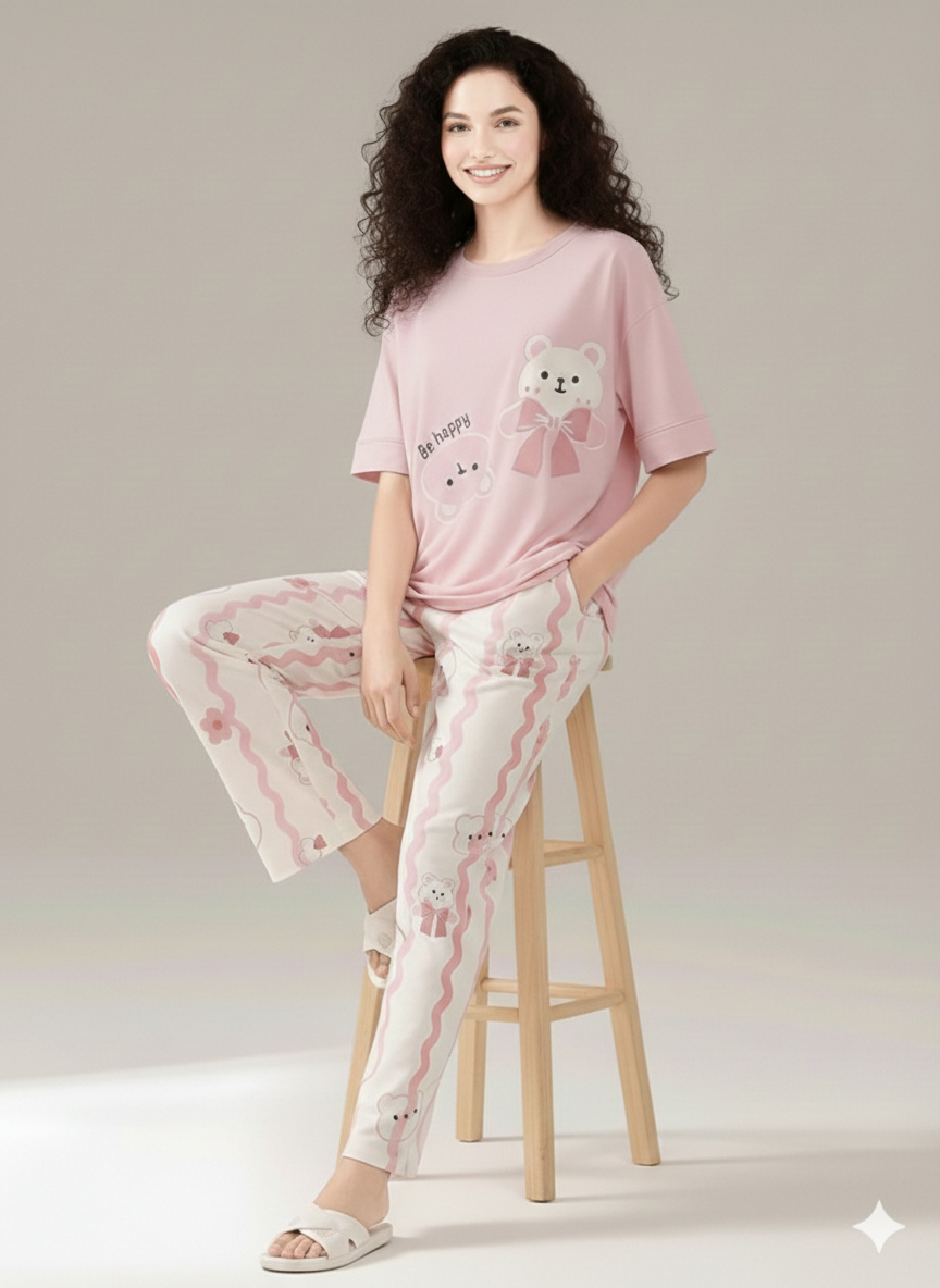 Pink Happy Bear Night Suit- P14
