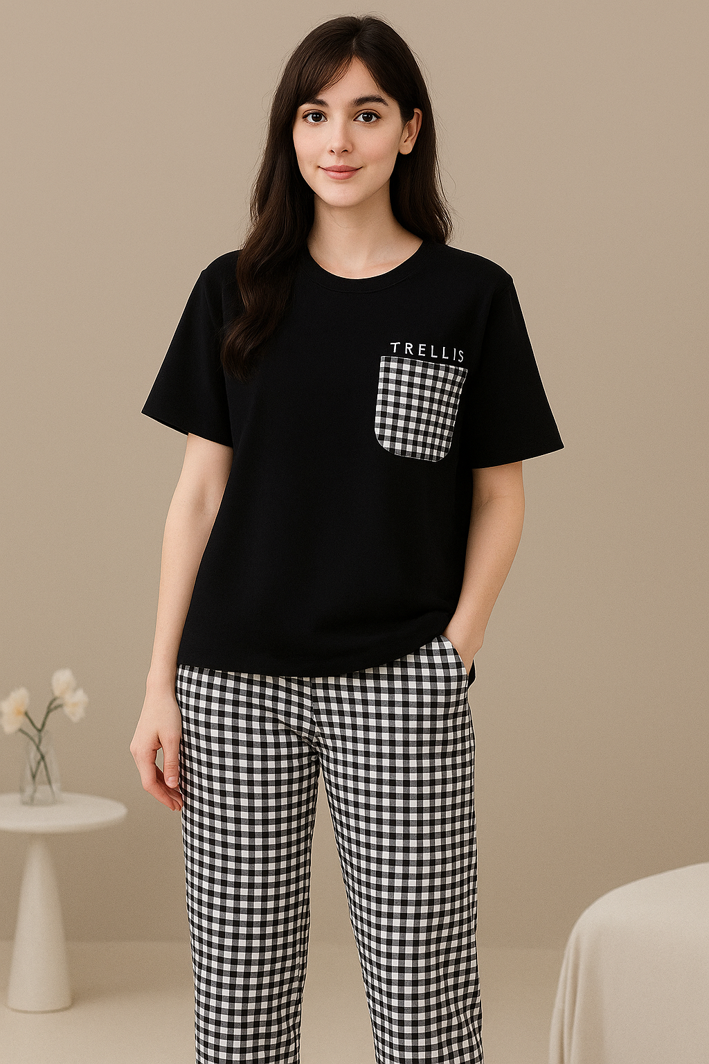 BLACK POCKET NIGHT SUIT- P8