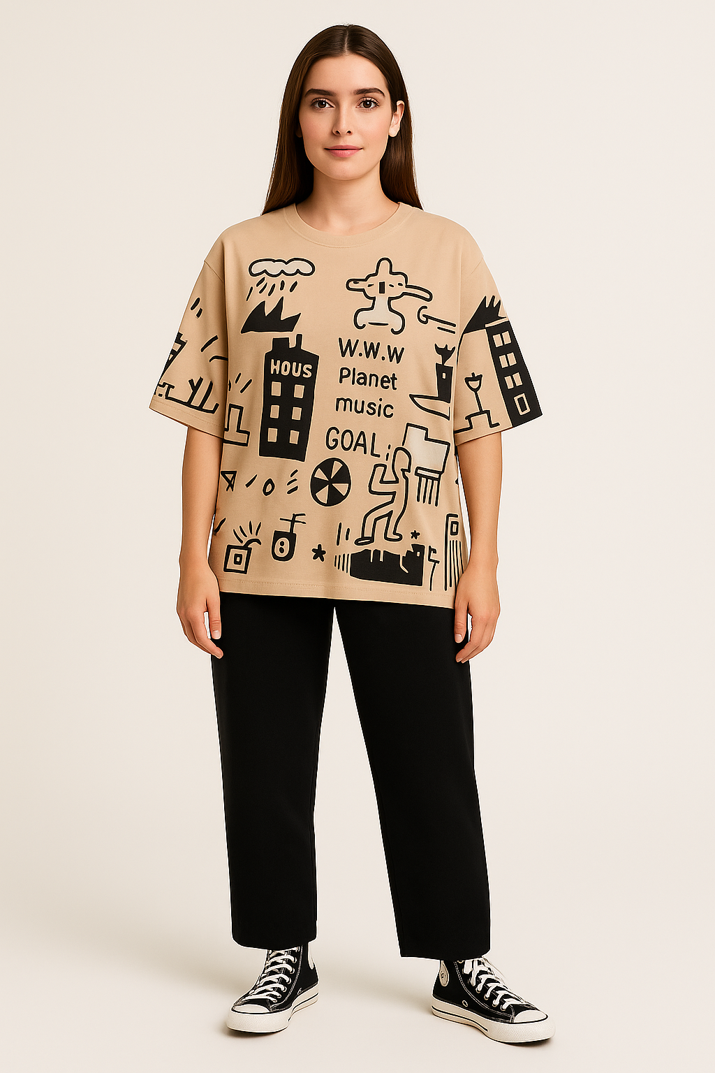 PLANET PRINTED PJ SUIT - FAWN