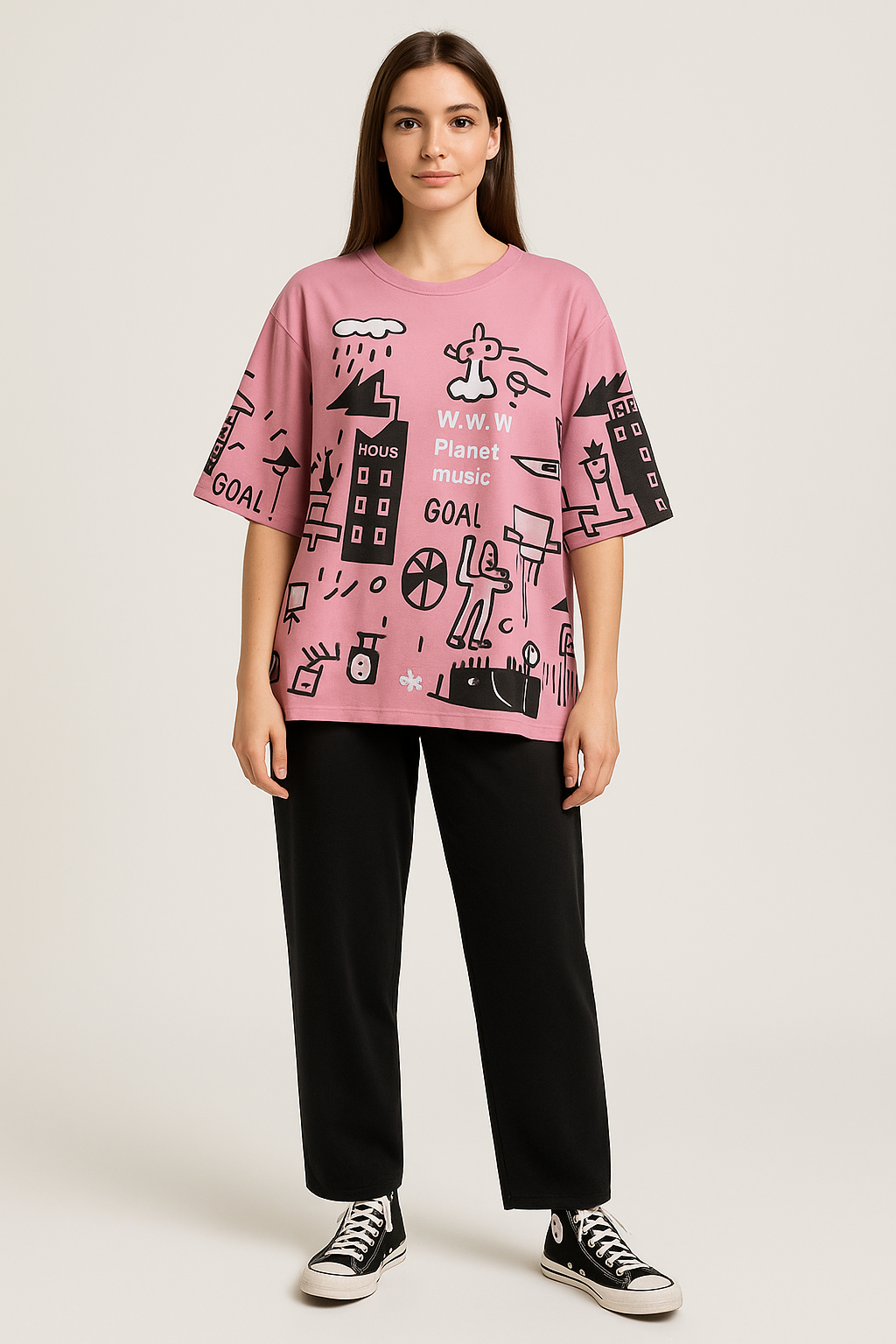 PLANET PRINTED PJ SUIT - PINK