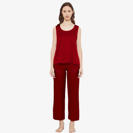 SILK TOP & PAJAMA SET - RED