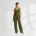 SILK TOP & PAJAMA SET - OLIVE