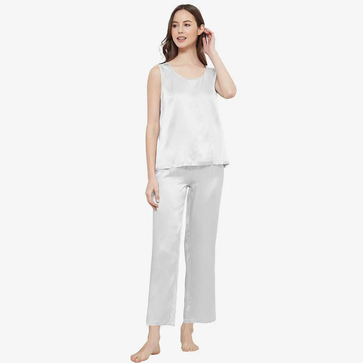 SILK TOP & PAJAMA SET - WHITE