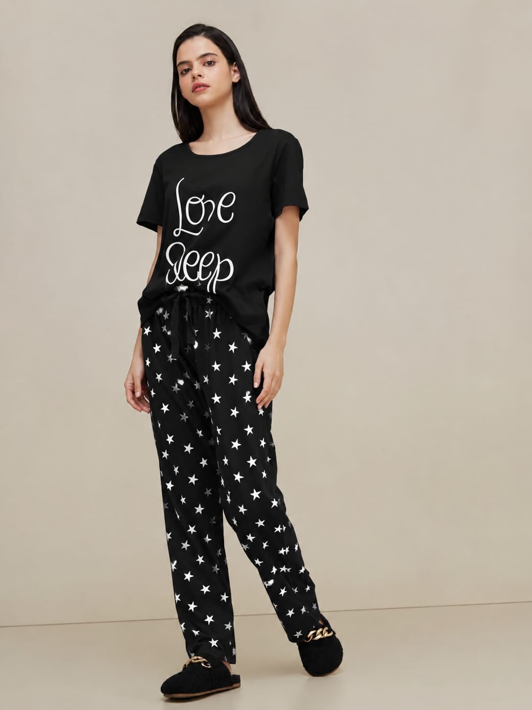 BLACK LOVE SLEEP PRINTED NIGHT SUIT