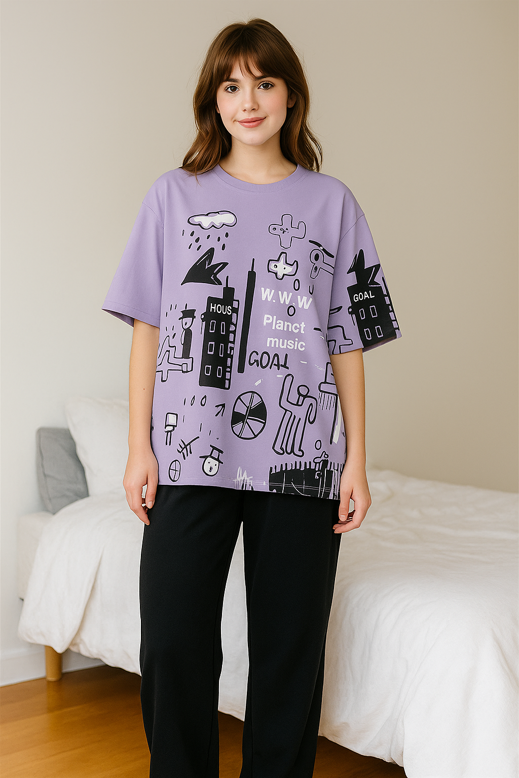 PLANET PRINTED PJ SUIT - LILAC